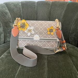 Tory Burch T Monogram Flower Crossbody Purse